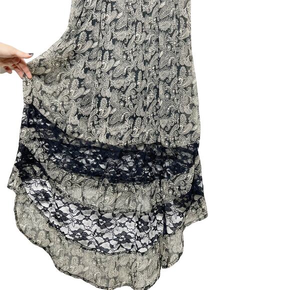 BAND OF GYPSIES Paisley Midi Dress High-Low Sleeveless Lace-Trim Black Cream XS - Picture 7 of 9